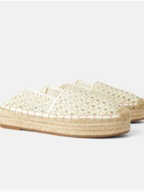 ZARA Cream Woven Slip On Espadrille Flat Shoes Size 40 (9 9.5)